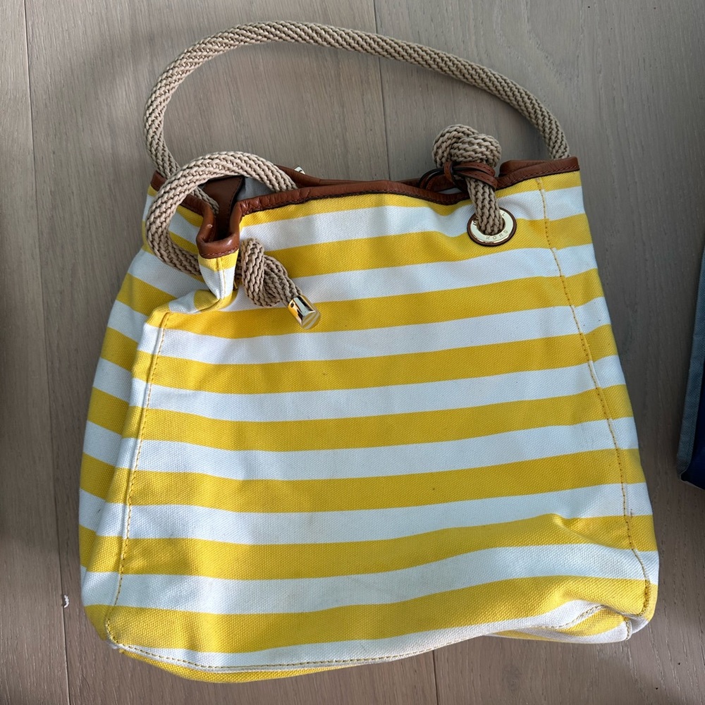 Michael Kors Yellow and White Striped Tote